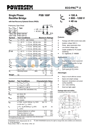 PSB100F datasheet - Single Phase Rectifier Bridge