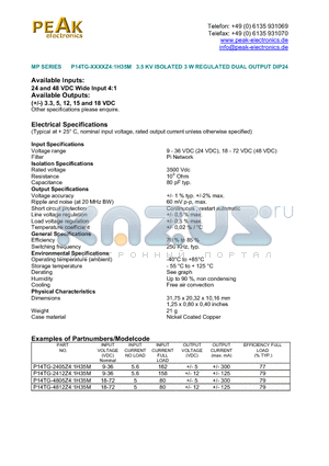 P14TG-2405Z41H35M datasheet - P14TG-XXXXZ4:1H35M 3.5 KV ISOLATED 3 W REGULATED DUAL OUTPUT DIP24