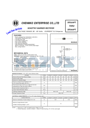 SR550PT datasheet - SCHOTTKY BARRIER RECTIFIER