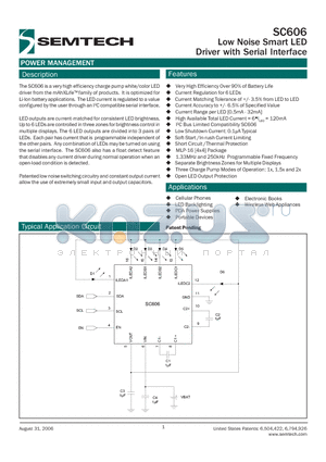 SC606AIMLTRT datasheet - Low Noise Smart LED Driver with Serial Interface