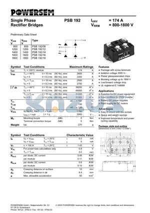 PSB192 datasheet - Single Phase Rectifier Bridges