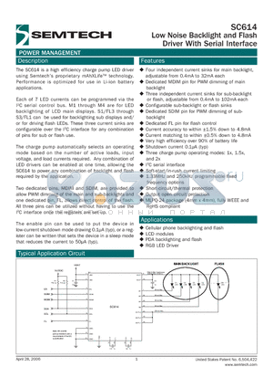 SC614 datasheet - Low Noise Backlight and Flash Driver With Serial Interface