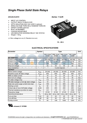 PSB1SJAA241028 datasheet - Single Phase Solid State Relays