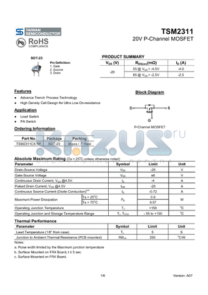 TSM2311_07 datasheet - 20V P-Channel MOSFET