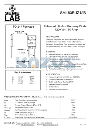 SML50EUZ12B datasheet - Enhanced Ultrafast Recovery Diode 1200 Volt, 50 Amp