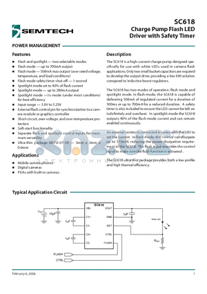 SC618 datasheet - Charge Pump Flash LED Driver with Safety Timer