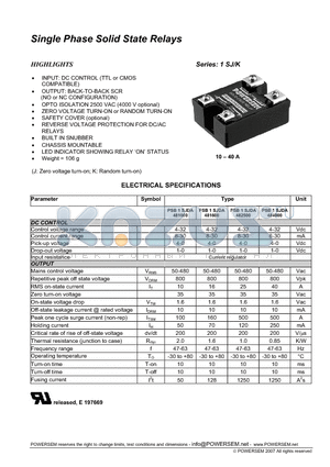 PSB1SJDA481600 datasheet - Single Phase Solid State Relays