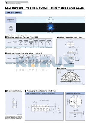 SML512BC4T datasheet - Low Current Type (IF=<10mA) Mini-molded chip LEDs