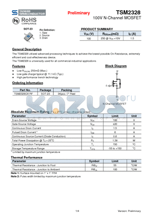 TSM2328 datasheet - 100V N-Channel MOSFET