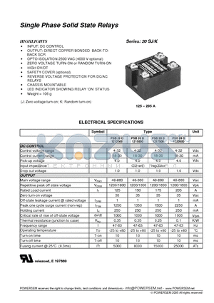 PSB20D1215000 datasheet - Single Phase Solid State Relays