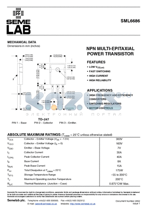 SML6686 datasheet - NPN MULTI-EPITAXIAL POWER TRANSISTOR