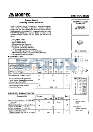 SR58 datasheet - SCHOTTKY BARRIER RECTIFIERS(5.0A,70-100V)