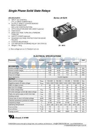 PSB20D122500 datasheet - Single Phase Solid State Relays