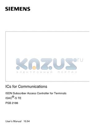 PSB2186 datasheet - ICs for Communications (ISDN Subscriber Access Controller for Terminals)