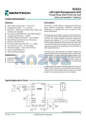 SC622EVB datasheet - LED Light Management Unit Charge Pump, 400mA Flash LED, Dual LDOs, and SemWire Interface