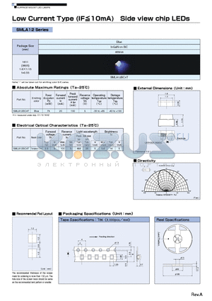 SMLA12BC4T datasheet - Low Current Type (IF=<10mA) Side view chip LEDs