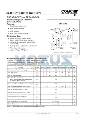 SR5A100-G datasheet - Schottky Barrier Rectifiers