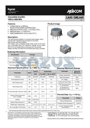 SMLA45 datasheet - Cascadable Amplifier 1000 to 4000 MHz