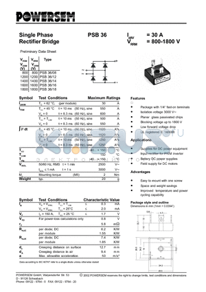 PSB36 datasheet - Single Phase Rectifier Bridge