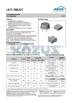 SMLA17 datasheet - Cascadable Amplifier 10 to 1000 MHz