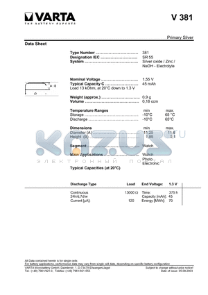 V381 datasheet - BATTERY