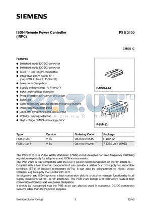 PSB2120 datasheet - ISDN Remote Power Controller