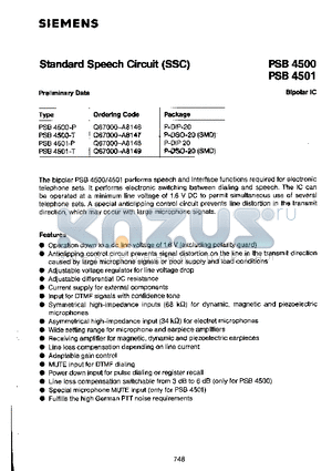 PSB4501-T datasheet - Standard Speech Circuit