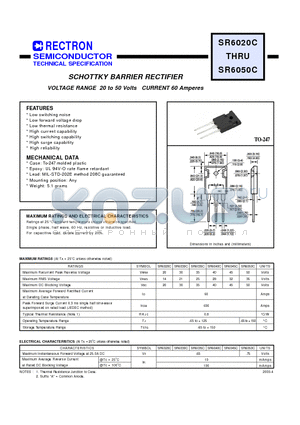 SR6030C datasheet - SCHOTTKY BARRIER RECTIFIER (VOLTAGE RANGE 20 to 50 Volts CURRENT 60 Amperes)