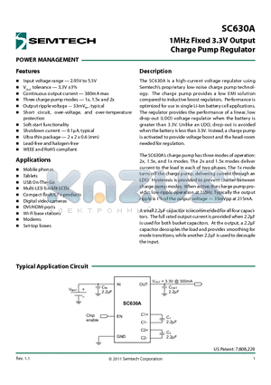SC630A datasheet - 1MHz Fixed 3.3V Output Charge Pump Regulator