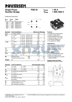 PSB55 datasheet - Single Phase Rectifier Bridge