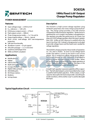 SC632A datasheet - 1MHz Fixed 5.0V Output Charge Pump Regulator