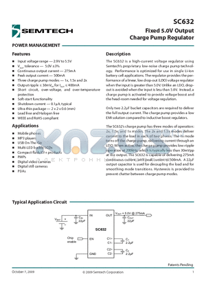 SC632EVB datasheet - Fixed 5.0V Output Charge Pump Regulator