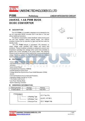 P1595 datasheet - 200KHZ, 1.5A PWM BUCK DC/DC CONVERTER