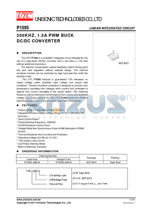 P1595L-AB5-R datasheet - 200KHZ, 1.5A PWM BUCK DC/DC CONVERTER