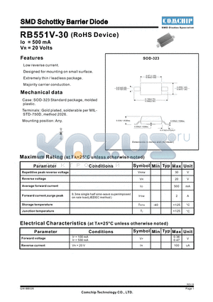 RB551V-30 datasheet - SMD Schottky Barrier Diode