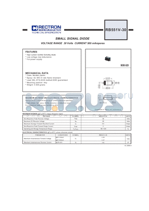 RB551V-30 datasheet - SMALL SIGNAL DIODE VOLTAGE RANGE 30 Volts CURRENT 500 mAmperes