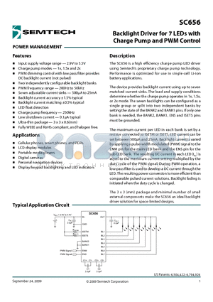 SC656 datasheet - Backlight Driver for 7 LEDs with Charge Pump and PWM Control