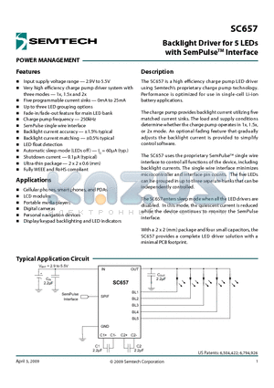 SC657EVB datasheet - Backlight Driver for 5 LEDs with SemPulseTM Interface