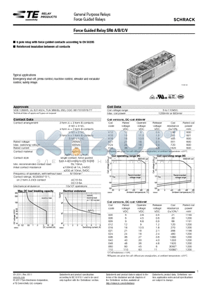 SR6A4005 datasheet - General Purpose Relays, Force Guided Relays