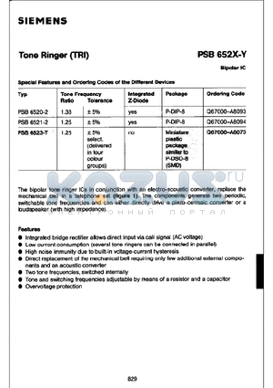 PSB652-X datasheet - Tone Ringer (TRI)