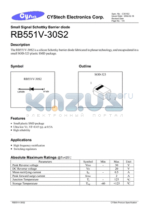 RB551V-40S2 datasheet - Small Signal Schottky Barrier diode