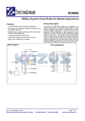 SC660E datasheet - SMBus System Clock Buffer for Mobile Applications