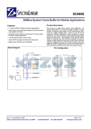 SC660EYB datasheet - SMBus System Clock Buffer for Mobile Applications