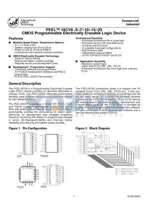 PEEL18CV8P-25 datasheet - CMOS Programmable Electrically Erasable Logic Device