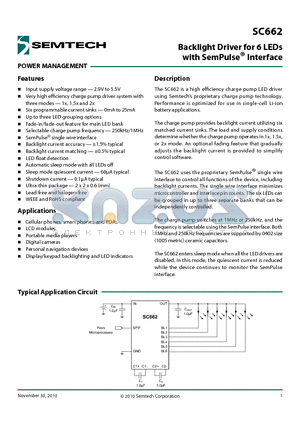 SC662 datasheet - Backlight Driver for 6 LEDs with SemPulse^ Interface