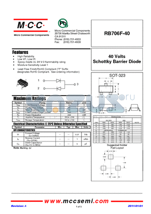 RB706F-40 datasheet - 40 Volts Schottky Barrier Diode