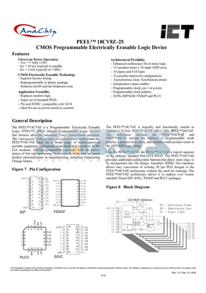 PEEL18CV8Z datasheet - CMOS Programmable Electrically Erasable Logic Device