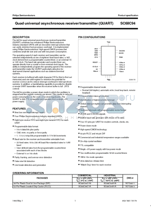 SC68C94C1A datasheet - Quad universal asynchronous receiver/transmitter QUART