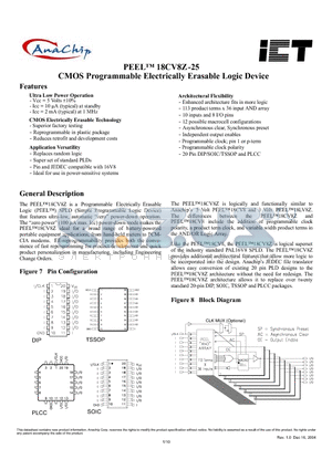 PEEL18CV8ZJ-25 datasheet - CMOS Programmable Electrically Erasable Logic Device
