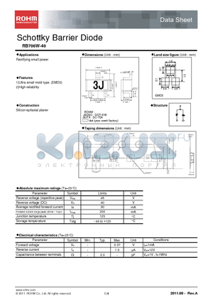 RB706W-40 datasheet - Schottky Barrier Diode